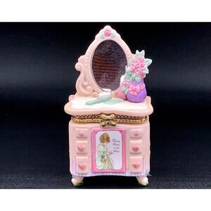 Precious Moments Victorian Vanity Trinket Box Mirror Roses Dresser Decor